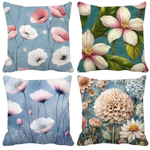 Kissenbezug 30X30cm 4er Set Blatt Blume Kissenbezüge schmücken Outdoor Leinen Sofakissen Mit Unsichtbarem Reißverschluss für Balkon Terrassen Schlafzimmer Wohnzimmer Sommer Deko Geschenks Model-0672 von WYJCDWOU