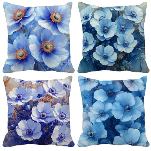 Kissenbezug 55x55cm 4er Set Pflanze Blume Kissenbezüge schmücken Outdoor Leinen Sofakissen Mit Unsichtbarem Reißverschluss für Balkon Terrassen Schlafzimmer Wohnzimmer Sommer Deko Geschenks Model-0816 von WYJCDWOU