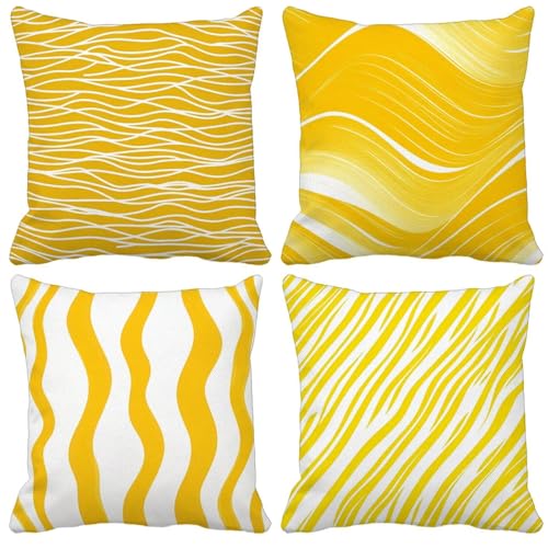 Kissenbezug 75x75cm 4er Set Gelb Streifen Kissenbezüge schmücken Outdoor Leinen Sofakissen Mit Unsichtbarem Reißverschluss für Balkon Terrassen Schlafzimmer Wohnzimmer Sommer Deko Geschenks Model-0664 von WYJCDWOU