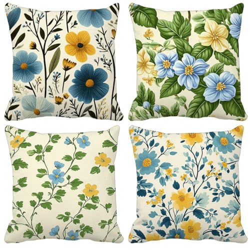Kissenbezug 80x80cm 4er Set Blatt Blume Kissenbezüge schmücken Outdoor Leinen Sofakissen Mit Unsichtbarem Reißverschluss für Balkon Terrassen Schlafzimmer Wohnzimmer Sommer Deko Geschenks Model-0674 von WYJCDWOU