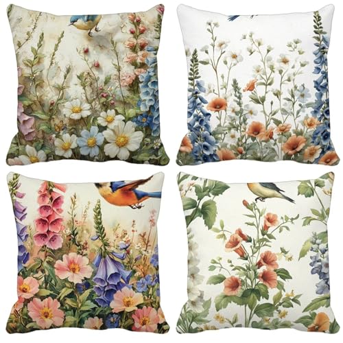 Outdoor Wetterfest Kissenbezug 45x45cm 4er Set Vogel Kissenbezüge Blume Outdoor Kissen Wasserdicht Leinen Quadrat Sofakissen Dekokissen für Garten Terrasse Bank Stuhl Heim Dekoration Model-0809 Outdoor Wetterfest Kissenbezug 45x45cm 4er Set Vogel Kissenbezüge Blume Outdoor Kissen Wasserdicht Leinen Quadrat Sofakissen Dekokissen für Garten Terrasse Bank Stuhl Heim Dekoration Model-0809 von WYJCDWOU