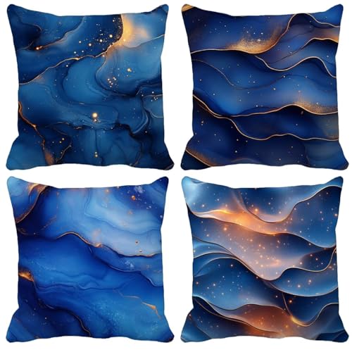 Outdoor Wetterfest Kissenbezug 75x75cm 4er Set Einfachheit Kissenbezüge Marmor Outdoor Kissen Wasserdicht Leinen Quadrat Sofakissen Dekokissen für Garten Terrasse Bank Stuhl Heim Dekoration Model-0827 von WYJCDWOU