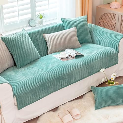 WYJHNLBEDC Sofa/Couch überzug/überwurf, Sofa überwurfdecke, Warmer Super Weicher Plush Sofabezug für Sofa L Form/U Form/Ecksofa 3/2/1 Sitzer, Sofaschutz Hund Kratzschutz Katze Grün von WYJHNLBEDC