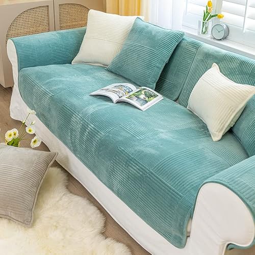 WYJHNLBEDC Sofa überwurfdecke, Sofaschutz Hund/Katze, Warmer Super Weicher Kurzer Plush Fleecedecke Sofa/Couch überzug/Sofabezug 1 2 3 Sitzer L Form U Form Ecksofa (110x210cm, Grün) von WYJHNLBEDC