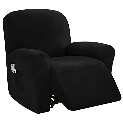 WYJHNLBEDC 4 Stück Sesselschoner für Fernsehsessel/Relaxsessel, Elastischer Stretch bezug aus Dicke Samt für Massagesessel/Relaxsessel mit Liegefunktion/TV Sessel/Relaxliege Wohnzimmer/Sofa 1 Sitzer von WYJHNLBEDC