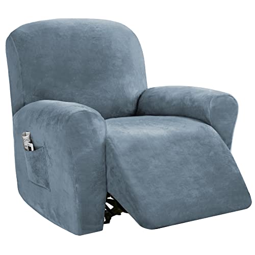 WYJHNLBEDC 4 Stück Sesselschoner für Fernsehsessel/Relaxsessel, Elastischer Stretch bezug aus Dicke Samt für Massagesessel/Relaxsessel mit Liegefunktion/TV Sessel/Relaxliege Wohnzimmer/Sofa 1 Sitzer von WYJHNLBEDC