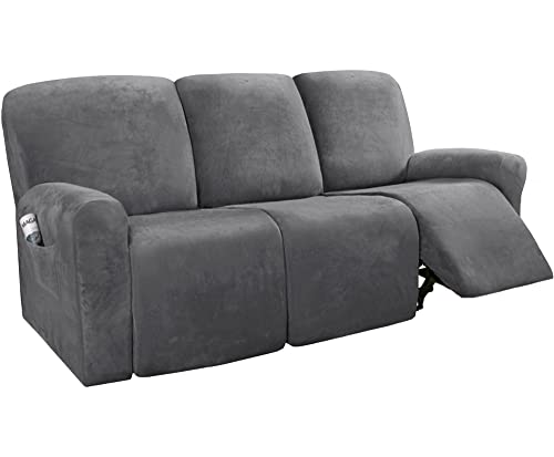 WYJHNLBEDC 8 Stück Sofa/Couch überzug Stretch, Elastischer Sesselschoner aus Dicke Samt für Relaxsessel/Fernsehsessel/Kinosessel 3 Sitzer, Sofaschutz Hund Kratzschutz Katze von WYJHNLBEDC