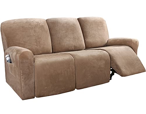 WYJHNLBEDC 8 Stück Sofa/Couch überzug Stretch, Elastischer Sesselschoner aus Dicke Samt für Relaxsessel/Fernsehsessel/Kinosessel 3 Sitzer, Sofaschutz Hund Kratzschutz Katze von WYJHNLBEDC