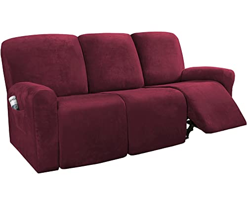 WYJHNLBEDC 8 Stück Sofa/Couch überzug Stretch, Elastischer Sesselschoner aus Dicke Samt für Relaxsessel/Fernsehsessel/Kinosessel 3 Sitzer, Sofaschutz Hund Kratzschutz Katze von WYJHNLBEDC