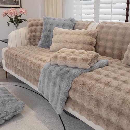 WYJHNLBEDC Sofa/Couch überzug/überwurf, Sofa überwurfdecke, Warmer Super Weicher Plush Sofabezug für Sofa L Form/U Form/Ecksofa 3/2/1 Sitzer, Sofaschutz Hund Kratzschutz Katze Braun 110x110cm von WYJHNLBEDC