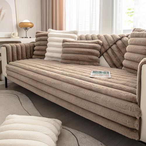 WYJHNLBEDC Sofa/Couch überzug/überwurf, Sofa überwurfdecke, Warmer Super Weicher Plush Sofabezug für Sofa L Form/U Form/Ecksofa 3/2/1 Sitzer, Sofaschutz Hund Kratzschutz Katze Braun 110x240cm von WYJHNLBEDC