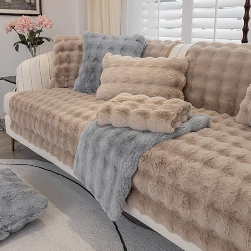 WYJHNLBEDC Sofa/Couch überzug/überwurf, Sofa überwurfdecke, Warmer Super Weicher Plush Sofabezug für Sofa L Form/U Form/Ecksofa 3/2/1 Sitzer, Sofaschutz Hund Kratzschutz Katze Braun 70x210cm von WYJHNLBEDC