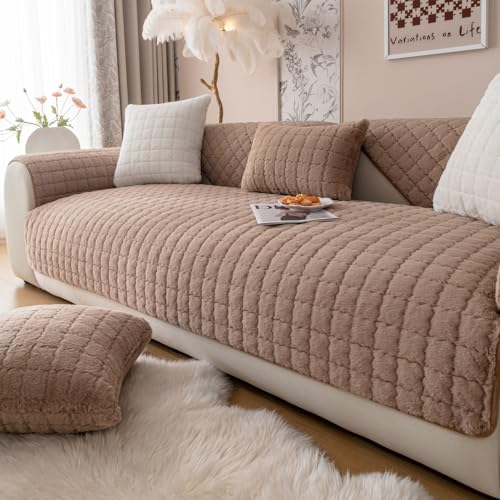 WYJHNLBEDC Sofa/Couch überzug/überwurf, Sofa überwurfdecke, Warmer Super Weicher Plush Sofabezug für Sofa L Form/U Form/Ecksofa 3/2/1 Sitzer, Sofaschutz Hund Kratzschutz Katze Braun 70x70cm von WYJHNLBEDC