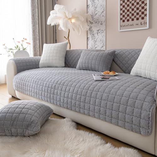 WYJHNLBEDC Sofa/Couch überzug/überwurf, Sofa überwurfdecke, Warmer Super Weicher Plush Sofabezug für Sofa L Form/U Form/Ecksofa 3/2/1 Sitzer, Sofaschutz Hund Kratzschutz Katze Grau 90x120cm von WYJHNLBEDC