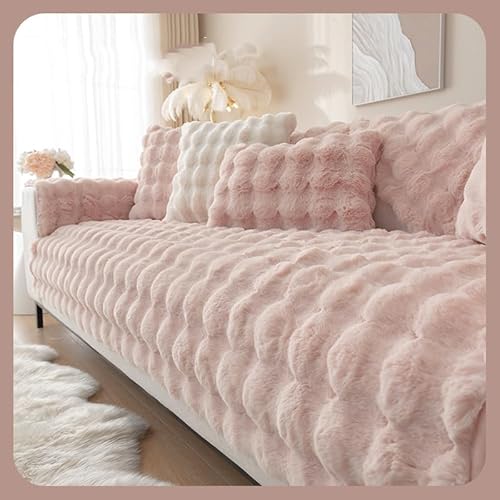 WYJHNLBEDC Sofa/Couch überzug/überwurf, Sofa überwurfdecke, Warmer Super Weicher Plush Sofabezug für Sofa L Form/U Form/Ecksofa 3/2/1 Sitzer, Sofaschutz Hund Kratzschutz Katze Rosa 110x160cm von WYJHNLBEDC