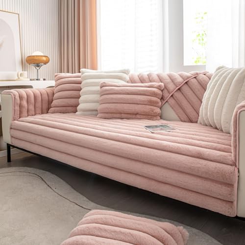 WYJHNLBEDC Sofa/Couch überzug/überwurf, Sofa überwurfdecke, Warmer Super Weicher Plush Sofabezug für Sofa L Form/U Form/Ecksofa 3/2/1 Sitzer, Sofaschutz Hund Kratzschutz Katze Rosa 70x120cm von WYJHNLBEDC