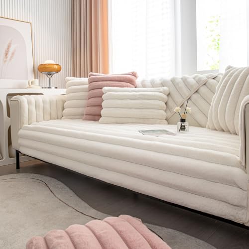 WYJHNLBEDC Sofa/Couch überzug/überwurf, Sofa überwurfdecke, Warmer Super Weicher Plush Sofabezug für Sofa L Form/U Form/Ecksofa 3/2/1 Sitzer, Sofaschutz Hund Kratzschutz Katze Weiß 90x160cm von WYJHNLBEDC