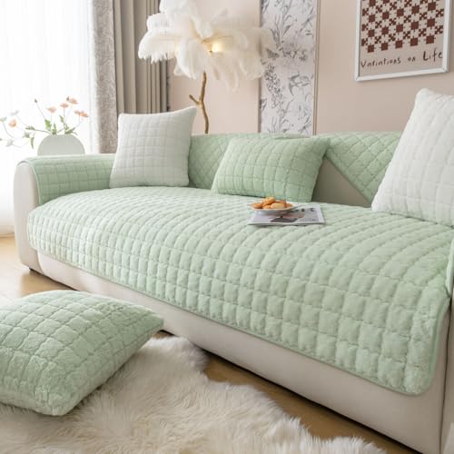 WYJHNLBEDC Sofa/Couch überzug L Form/U Form/Ecksofa 3/2/1 Sitzer, Warmer Super Weicher Plush Sofa überwurfdecke, Sofaschutz Hund Kratzschutz Katze Grün 45x45cm Kissenbezug von WYJHNLBEDC