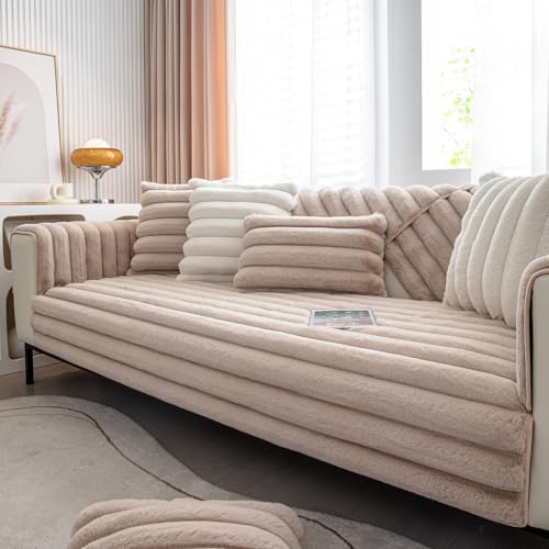 WYJHNLBEDC Sofa/Couch überzug L Form/U Form/Ecksofa 3/2/1 Sitzer, Warmer Super Weicher Plush Sofa überwurfdecke, Sofaschutz Hund Kratzschutz Katze Khaki 70x150cm von WYJHNLBEDC