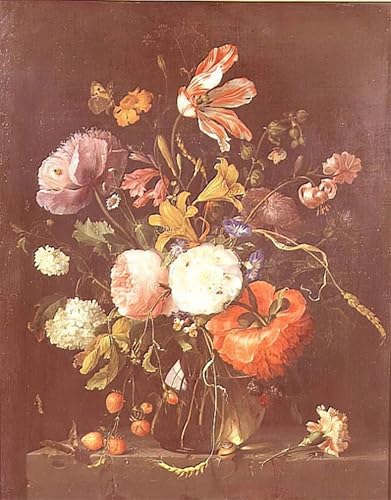WYKUJMYTO Bekannt Leinwand Druck Wand Leinwanddruck Malerei Blumen in einer Glasvase von Jacob Van Walscapelle Kunstwerk Bilder für Bürodekoration 60x90cm von WYKUJMYTO