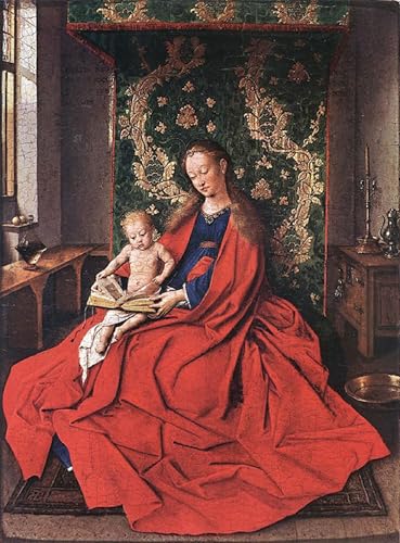 WYKUJMYTO Bekannt Leinwand Druck Wand Leinwanddruck Malerei Dame mit dem kind lesung von jan van eyck Kunstwerk Bilder für Bürodekoration 60x90cm von WYKUJMYTO