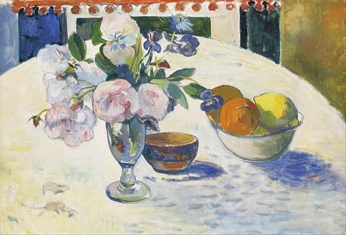 WYKUJMYTO Bekannt Wandkunst Auf Leinwand Moderne Kunst Wandbild Blumen und eine Obstschale auf einem tisch von paul gauguin Leinwanddruck Malerei für Wanddekoration 60x90cm von WYKUJMYTO