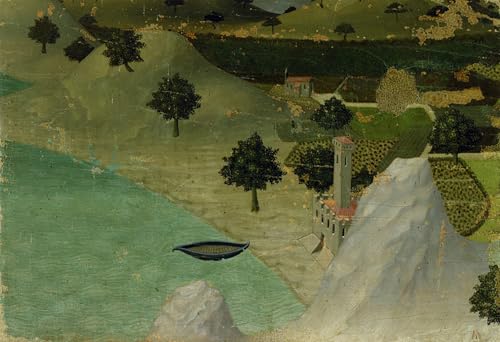 WYKUJMYTO Berühmte Gemälde Moderne Kunstdrucke Bild Druck Auf Leinwand Blick auf ein Schloss am Rande eines Sees von Ambrogio Lorenzetti Poster Kunstwerke für Wohnzimmer Dekoration 60x90cm von WYKUJMYTO
