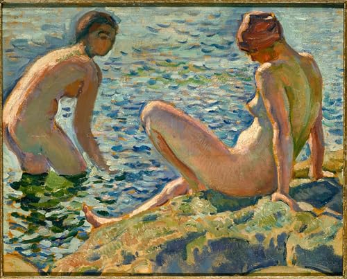 WYKUJMYTO Berühmte Gemälde Moderne Kunstdrucke Bild Druck Auf Leinwand Die Badenden von Théo Van Rysselberghe Poster Kunstwerke für Wohnzimmer Dekoration 60x90cm von WYKUJMYTO