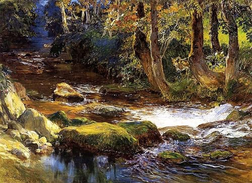 WYKUJMYTO Berühmte Gemälde Moderne Kunstdrucke Bild Druck Auf Leinwand Flusslandschaft mit Hirschen von Frederick Arthur Bridgman Poster Kunstwerke für Wohnzimmer Dekoration 60x90cm von WYKUJMYTO