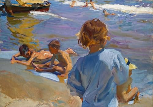 WYKUJMYTO Berühmte Gemälde Moderne Kunstdrucke Bild Druck Auf Leinwand Kinder am Strand von Joaquín Sorolla Poster Kunstwerke für Wohnzimmer Dekoration 60x90cm von WYKUJMYTO