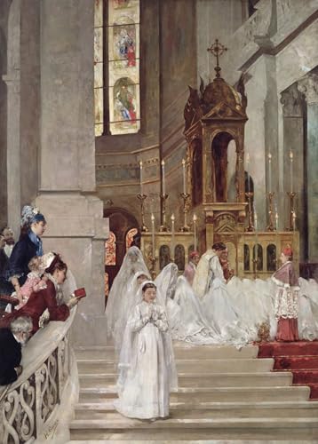 WYKUJMYTO Berühmte Gemälde Moderne Kunstdrucke Bild Druck Auf Leinwand Kommunion in der Kirche von Henri Gervex Poster Kunstwerke für Wohnzimmer Dekoration 60x90cm von WYKUJMYTO