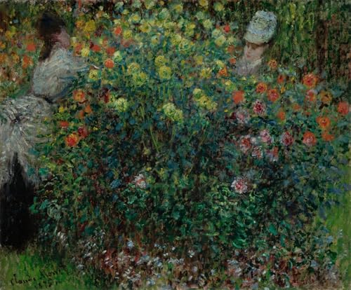 WYKUJMYTO Berühmte Gemälde Moderne Kunstdrucke Bild Druck Auf Leinwand Zwei Frauen Unter den blumen von claude monet Poster Kunstwerke für Wohnzimmer Dekoration 60x90cm von WYKUJMYTO