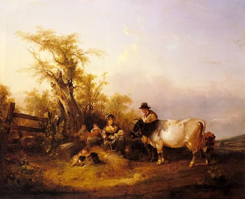 WYKUJMYTO Kunst Gemälde Poster Kunstwerke Berühmte Leinwand Drucken Der weg zum markt von william shayer snr Kunstdrucke Leinwand für Wohnzimmer Dekoration 60x90cm von WYKUJMYTO