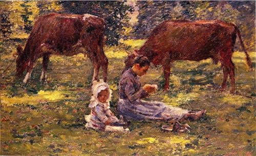 WYKUJMYTO Kunst Gemälde Poster Kunstwerke Berühmte Leinwand Drucken Die Kühe beobachten Theodore Robinson Kunstdrucke Leinwand für Wohnzimmer Dekoration 60x90cm von WYKUJMYTO
