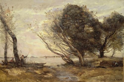 WYKUJMYTO Kunst Gemälde Poster Kunstwerke Berühmte Leinwand Drucken Die Ufer des Sees nach der Flut von Jean Baptiste Camille Corot Kunstdrucke Leinwand für Wohnzimmer Dekoration 60x90cm von WYKUJMYTO