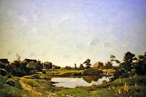 WYKUJMYTO Kunst Gemälde Poster Kunstwerke Berühmte Leinwand Drucken Mittagessen neben dem Pool von Henri Harpignies Kunstdrucke Leinwand für Wohnzimmer Dekoration 60x90cm von WYKUJMYTO