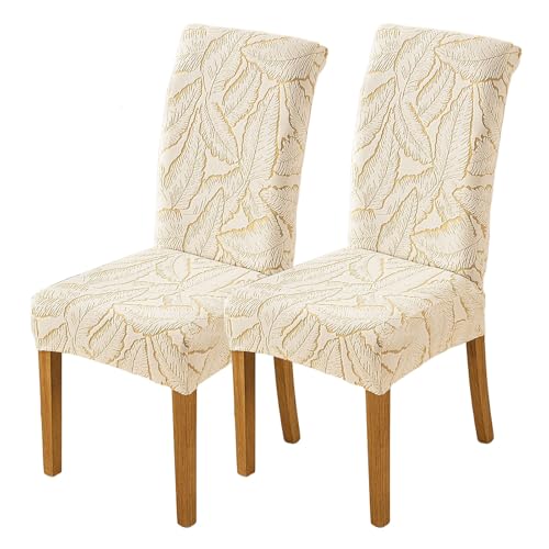 Dick Bedruckte Stuhlhussen für Esszimmerstühle 2er-/4er-/6er-Set,Dehnbare-Stuhlbezug,Abnehmbarer Waschbarer Esszimmer Stuhlhussen,für Dekoration von Banketten Partys Küche Hotel(Beige,2 Set) von WYLEBER
