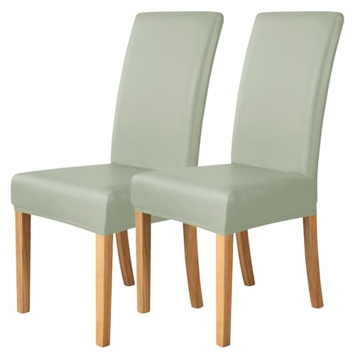 Esszimmer Stuhlhussen Elastischem PU-Leder 2er-/4er-/6er-Set,Einfarbige wasserdichte Stuhlhussen für Esszimmerstühle,Universelle Stuhlschutzbezüge für Restaurants Küchen und Hotels(Green,2 Set) von WYLEBER