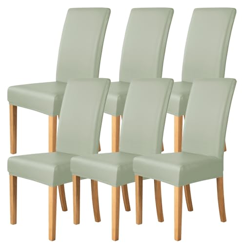 Esszimmer Stuhlhussen Elastischem PU-Leder 2er-/4er-/6er-Set,Einfarbige wasserdichte Stuhlhussen für Esszimmerstühle,Universelle Stuhlschutzbezüge für Restaurants Küchen und Hotels(Green,6 Set) von WYLEBER
