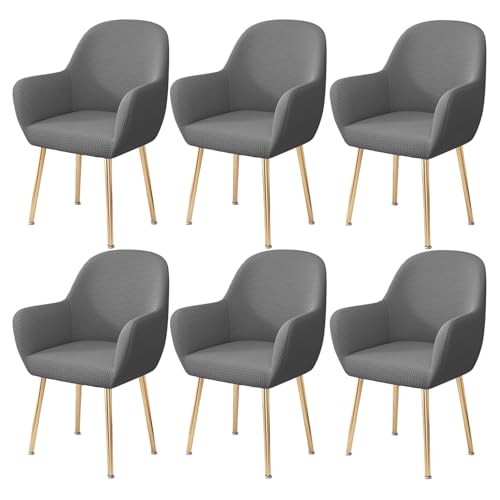 Stretch-Bezüge für Gebogene Esszimmerstühle 1er-/2er-/4er-/6er-Set,Moderne Universelle Esszimmer Stuhlhussen mit Armlehne,für Dekoration Hochzeitsfeiern Banketten Küche Hause(Light Gray,6 Set) von WYLEBER