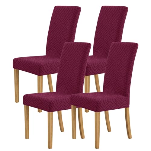 Stuhlhussen für Esszimmerstühle 2er-/4er-/6er-Set,Abnehmbare Waschbare Esszimmerstühle Bezug,Stuhlhussen aus Stretch-Jacquard-Stoff,für Zuhause Restaurant Küche Hotel Dekoration( Wine Red,4 Set) von WYLEBER