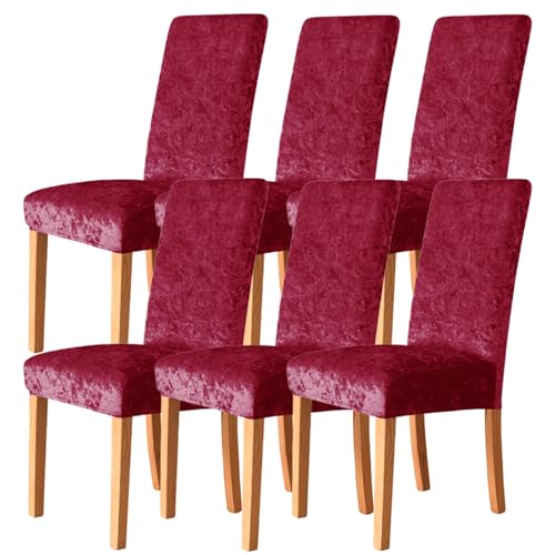 Stuhlhussen für Esszimmerstühle 2er-/4er-/6er-Set,Universelle Esszimmerstühle Bezug,Dehnbarer Stuhlbezug mit Mittlerer Rückenlehne,für Zuhause Restaurant Küche Hotel Dekoration( Wine Red,6 Set) von WYLEBER