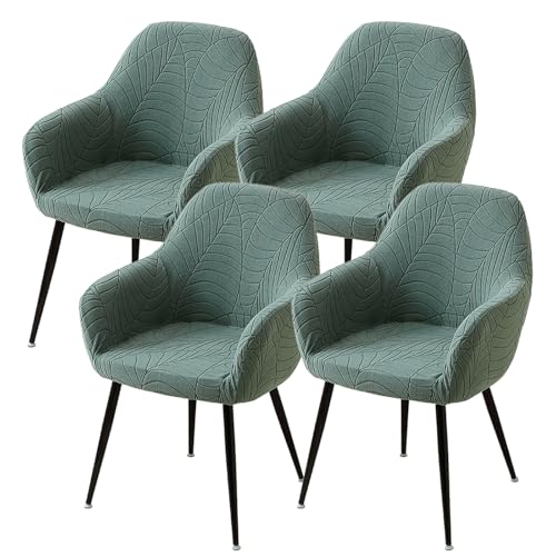 WYLEBER Dehnbare-Esszimmer Stuhlhussen mit Armlehne 1/2/4/6er-Set,Universelle Passform Esszimmer Stuhlhussen mit Gebogener Rückenlehne,für Zuhause Restaurant Küche Hotel Partys(PEA Green,4 Set) von WYLEBER