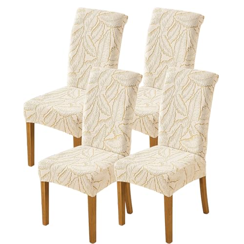 Dick Bedruckte Stuhlhussen für Esszimmerstühle 2er-/4er-/6er-Set,Dehnbare-Stuhlbezug,Abnehmbarer Waschbarer Esszimmer Stuhlhussen,für Dekoration von Banketten Partys Küche Hotel(Beige,4 Set) von WYLEBER