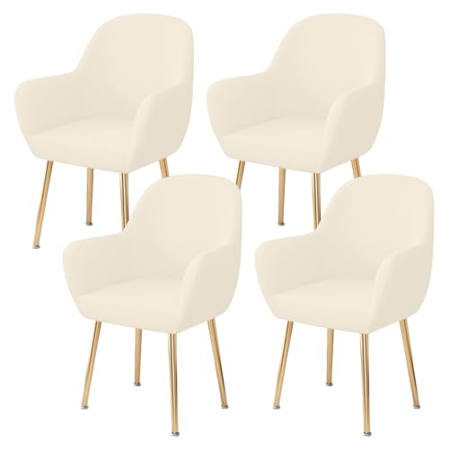 WYLEBER Stretch-Bezüge für Gebogene Esszimmerstühle 1er-/2er-/4er-/6er-Set,Moderne Universelle Esszimmer Stuhlhussen mit Armlehne,für Dekoration Hochzeitsfeiern Banketten Küche Hause(Off-White,4 Set) von WYLEBER