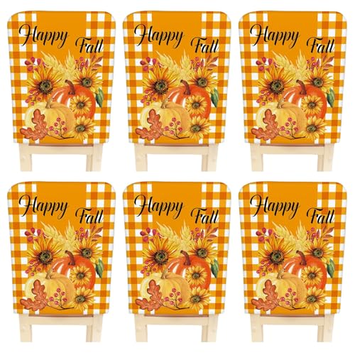 WYLEBER Stretch Esszimmer Stuhlhussen 1er-/2er-/4er-/6er-Set,Esszimmer Stuhllehnenbezüge mit Thanksgiving-Aufdruck,Waschbare Stuhlhussen aus Polyester,Dekor für Hotel Party Hochzeit(B,6 Set) von WYLEBER