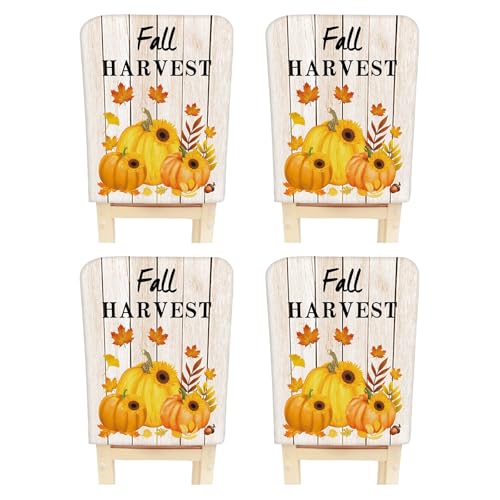 WYLEBER Stretch Esszimmer Stuhlhussen 1er-/2er-/4er-/6er-Set,Esszimmer Stuhllehnenbezüge mit Thanksgiving-Aufdruck,Waschbare Stuhlhussen aus Polyester,Dekor für Hotel Party Hochzeit(F,4 Set) von WYLEBER