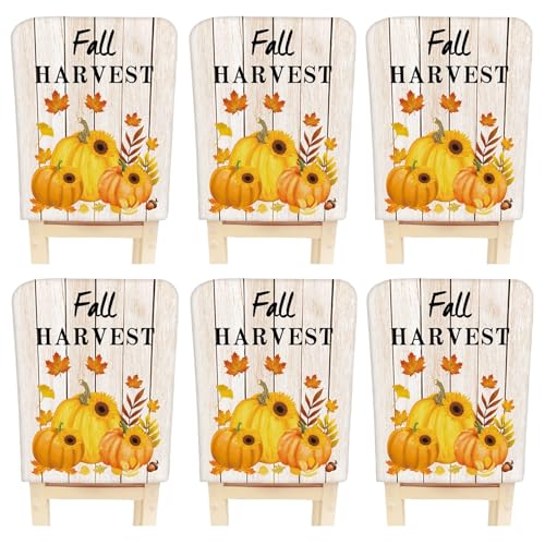 WYLEBER Stretch Esszimmer Stuhlhussen 1er-/2er-/4er-/6er-Set,Esszimmer Stuhllehnenbezüge mit Thanksgiving-Aufdruck,Waschbare Stuhlhussen aus Polyester,Dekor für Hotel Party Hochzeit(F,6 Set) von WYLEBER