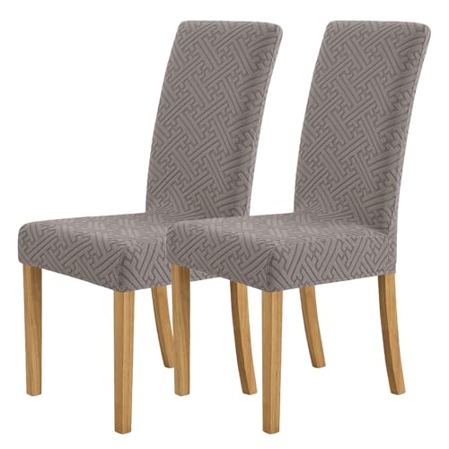 WYLEBER Stuhlhussen für Esszimmerstühle 2er-/4er-/6er-Set,Abnehmbare Waschbare Esszimmerstühle Bezug,Stuhlhussen aus Stretch-Jacquard-Stoff,für Zuhause Restaurant Küche Hotel Dekoration(Khaki,2 Set) von WYLEBER