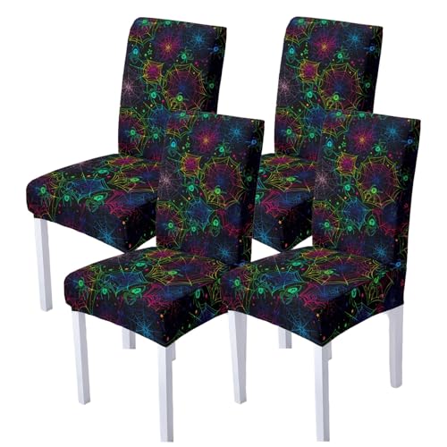 WYLEBER Stuhlhussen für Esszimmerstühle 2er-/4er-/6er-Set,Dehnbare Print Esszimmerstühle Bezug,Abnehmbarer und Waschbarer Küchen Stuhlschutzbezug für Vier Jahreszeiten(C,4 Set) von WYLEBER